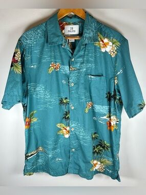 28 Palms Men's Button Down Shirt Size L SS Hawaiian Tropical Floral Print EUC